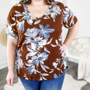 Sew In Love 3X Camel Colored Background Floral Top! Brand New!!!!